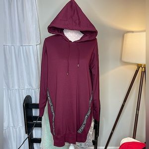 NWOT MICHAEL KORS LOGO STRIPE HOODIE DRESS BURGUNDY SIZE M